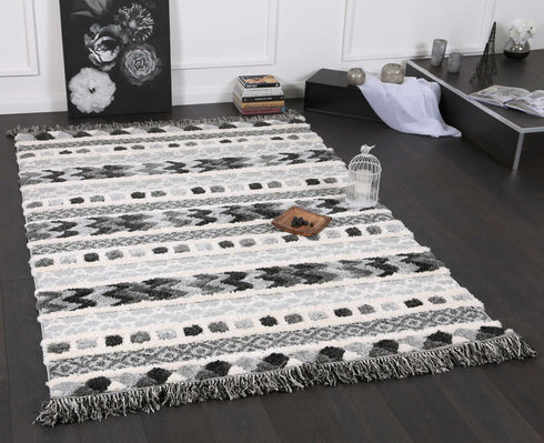 Mono Tribal Carved Cream Anthracite - ADORE RUGS and FLOORING
